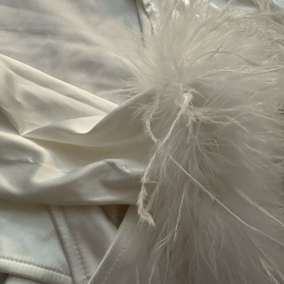 Satin Wrap Top with Feather Cuffs - Picture 2 of 5